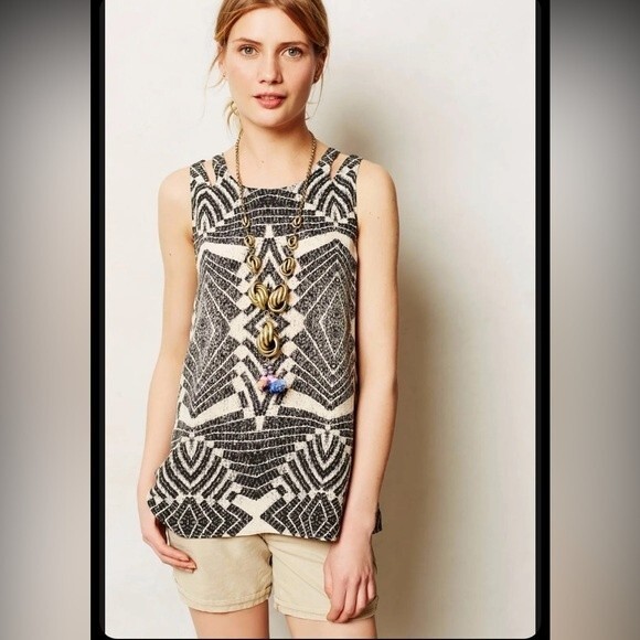Anthropologie Tops - Anthropologie Fynn and Rose Black Cream Printed Silk Lined Swing Paxi Tank S